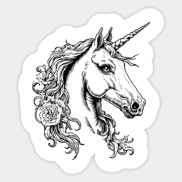 Unicorn with Flowers Sticker by Yilsi